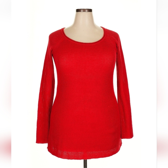 Newbury Kustom Sweaters - Newbury Kustom Red Ribbed Pullover Sweater Size L NWT
